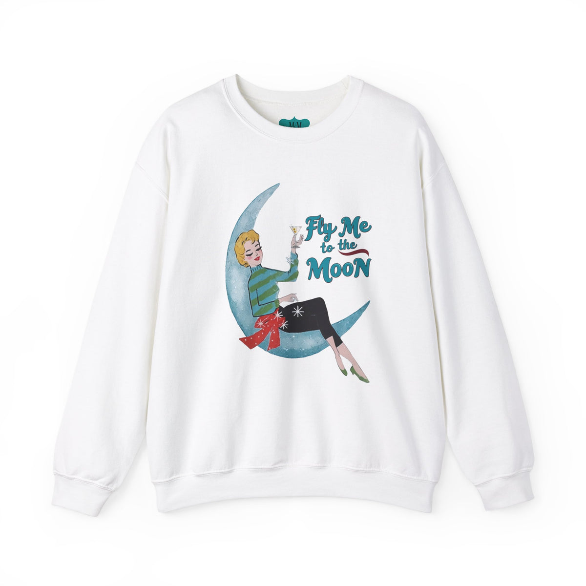 Mid Century Modern Christmas Vintage 'Fly Me to the Moon' Eco-Friendly Crewneck Sweatshirt - Mid Century Modern Gal