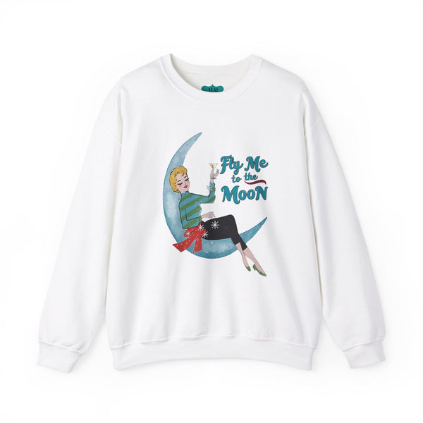 Mid Century Modern Christmas Vintage 'Fly Me to the Moon' Eco-Friendly Crewneck Sweatshirt