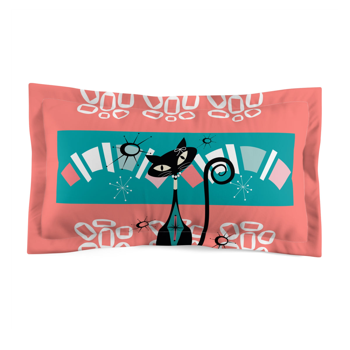 Mid Century Modern Gal Atomic Kitty Coral, Teal Retro Pillow Sham - Mid Century Modern Gal