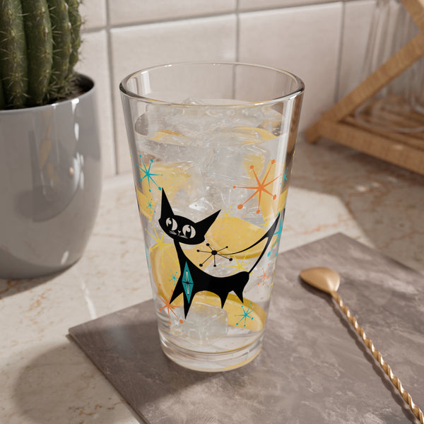 Atomic Black Cats, Kitschy Starbursts Whimsical Cat Mid Century Modern Retro Drinkware Barware