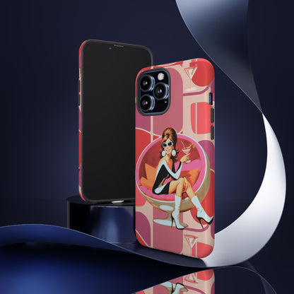 Mid Mod 60s Mod Gal, Kick Back Enjoy, Retro Chic Phone Case with Cocktail Design