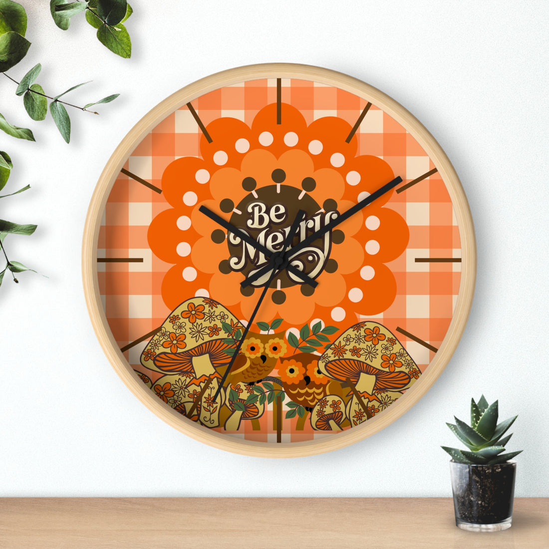 Sears Merry Mushroom, 70s Vintage Retro Wall Clock - Be Merry Home Decor, Round Mushroom Design, Bohemian Style Clock - Mid Century Modern Gal