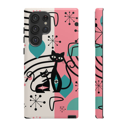 Mid Mod Atomic Cat Boomerang Starburst, Pink, Black Kitschy Stylish Cat Phone Case: Modern Design for Cat Lovers