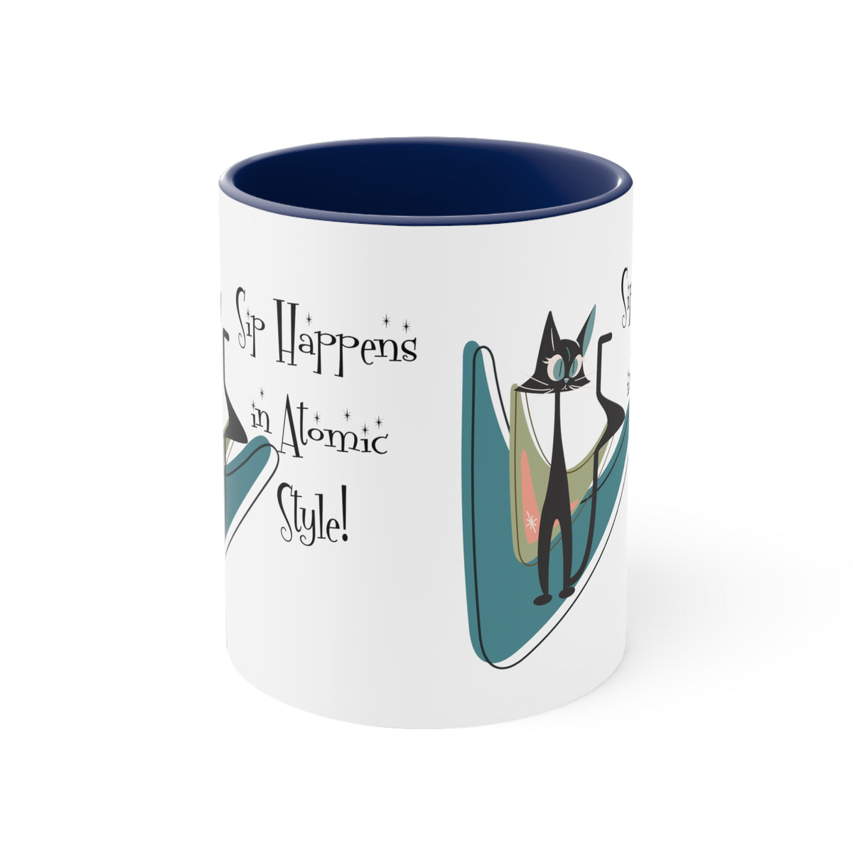 Atomic Cat, Mid Century Modern Drinkware, Coffee Mug, Sip Happens, Retro Boomerang, Kitschy Funny Coffee Lover Gifts - Mid Century Modern Gal