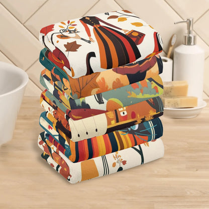 Mid Century Modern Fall Seasonal Kitchen Bath Towels, Kitschy Witches, Atomic Cats Harvest Decor - Mid Century Modern Gal