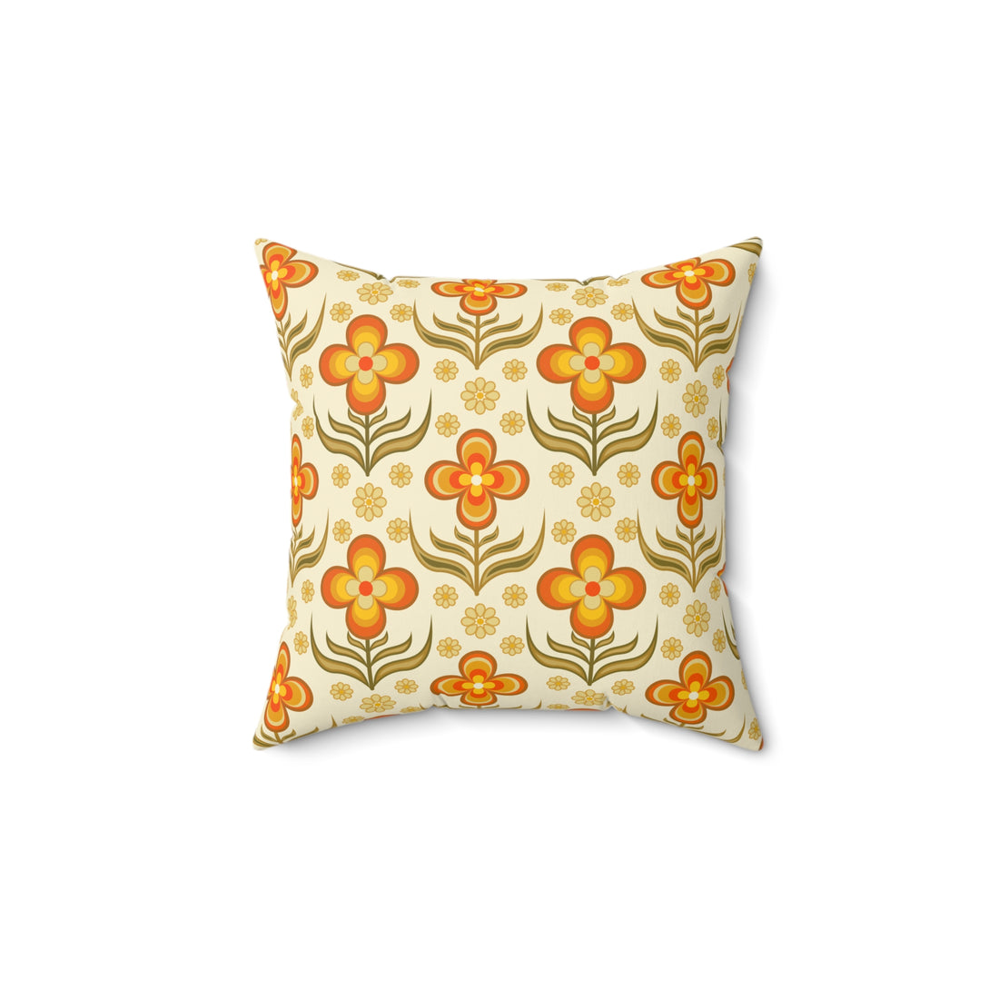 70s Retro Groovy Flower Power Floral Orange, Yellow Green Pillow And Cover
