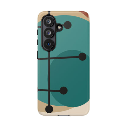 Mid Century Mod, Geometric, Retro Beige Teal Blue, Smart Phones Tough Phone Cases