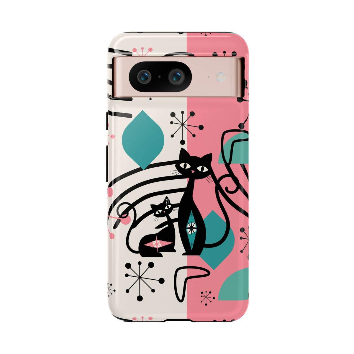 Mid Mod Atomic Cat Boomerang Starburst, Pink, Black Kitschy Stylish Cat Phone Case: Modern Design for Cat Lovers
