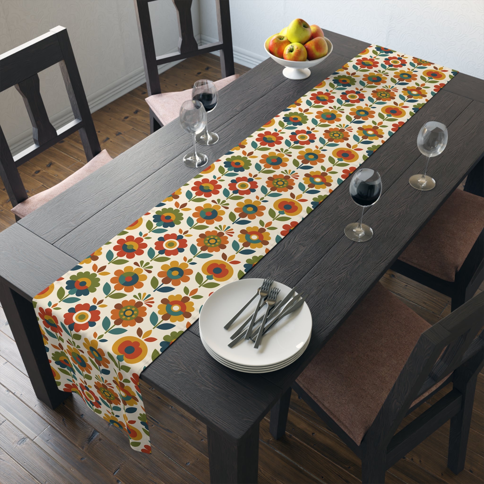 Mid Century Modern Scandinavian Floral Earth Tones Table Runner - Mid Century Modern Gal