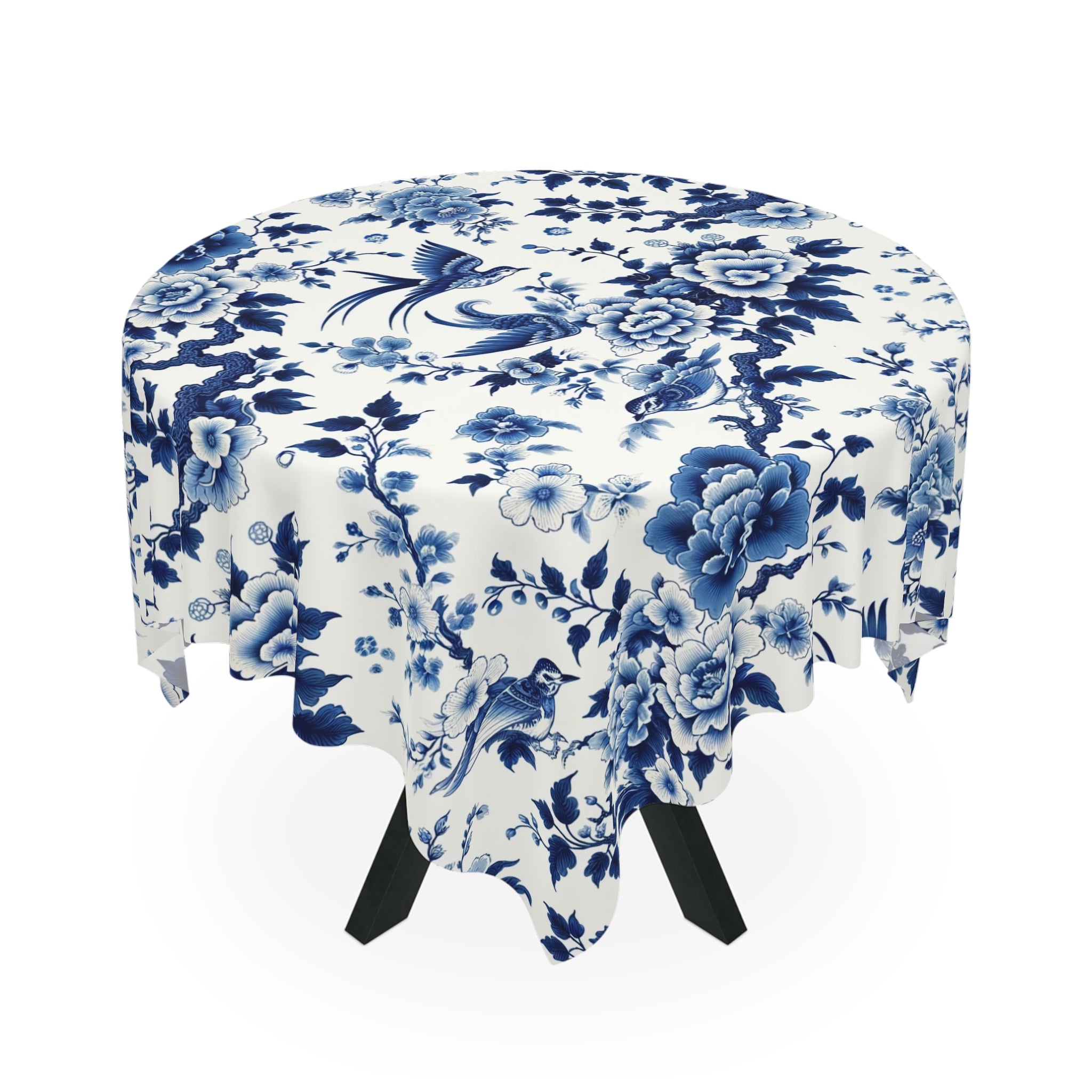 Chinoiserie Blue Willow, Floral Blue, Birds Tablecloth, Asian Infused, Elegant Table Linens