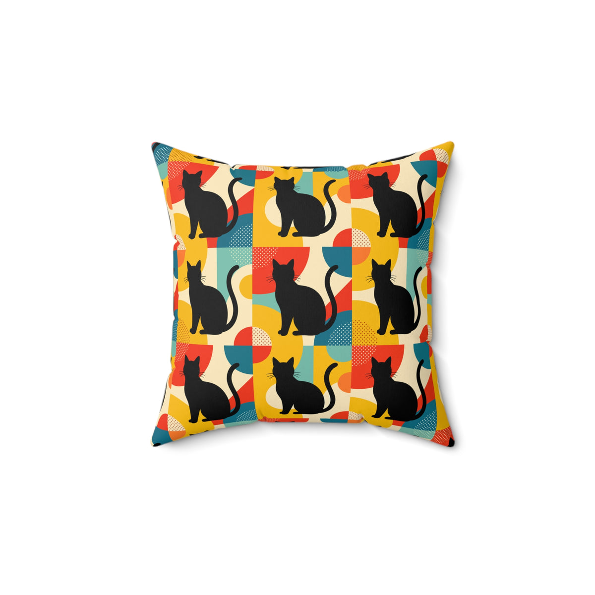 Pop Art Black Atomic Cats, Red Blue Yellow, Pillow Cover and Insert - Mid Century Modern Gal