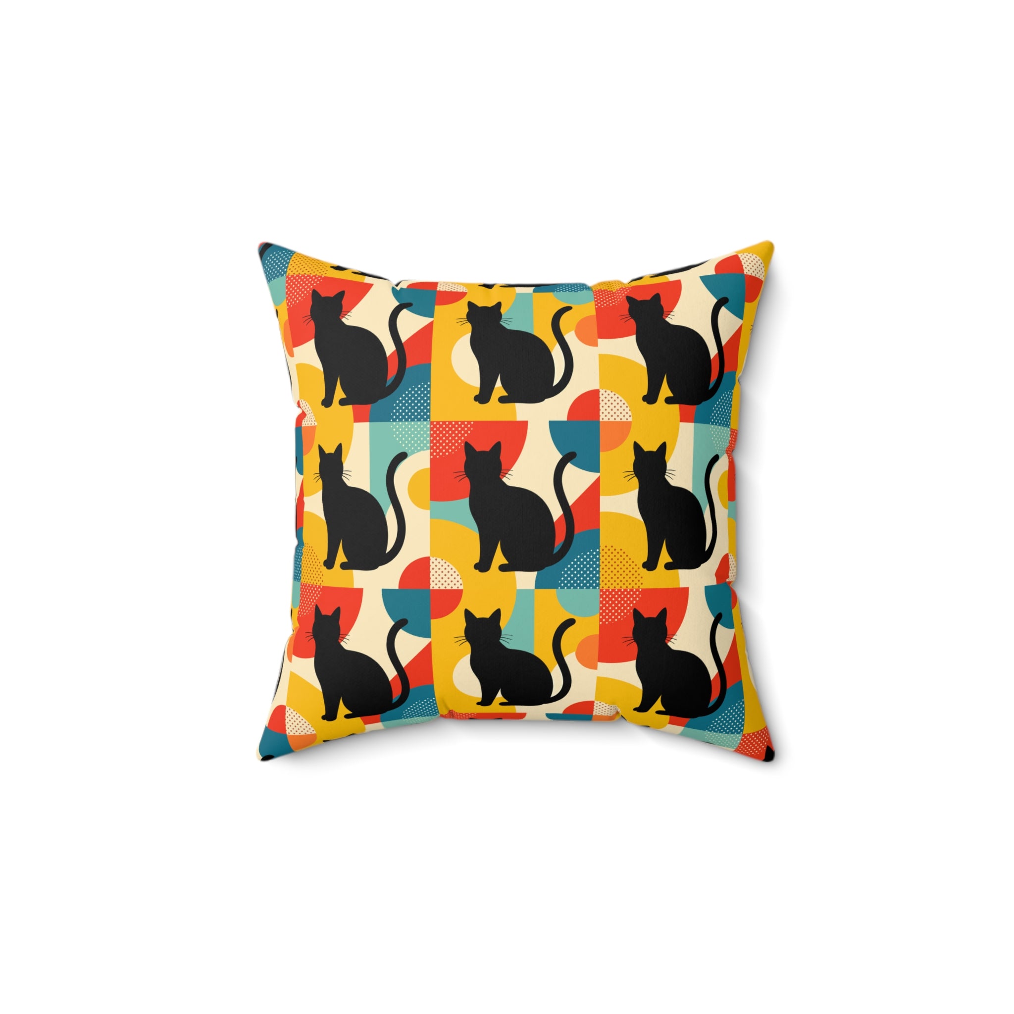 Pop Art Black Atomic Cats, Red Blue Yellow, Pillow Cover and Insert - Mid Century Modern Gal