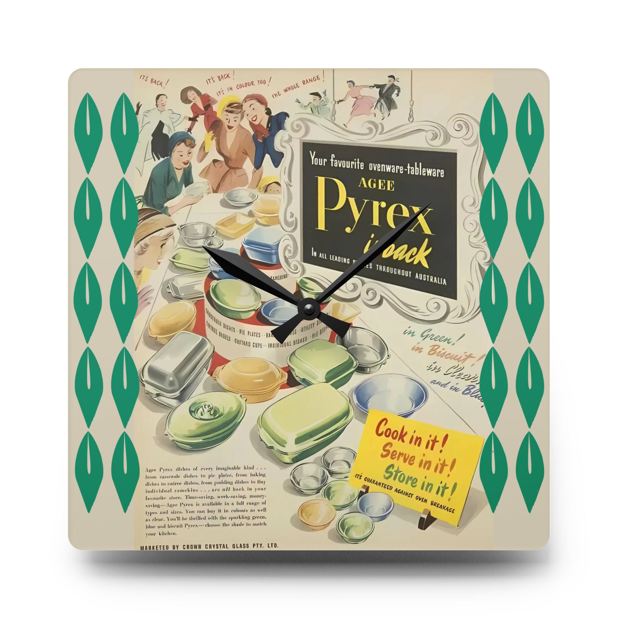 Vintage Pyrex Ad Kitchen Retro Mid Mod Wall Clock - 8471488102555 – Mid ...