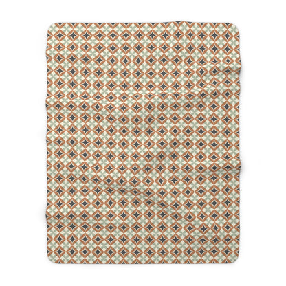 Mid Century Modern Interlocking Geometric, Terracotta Sage Charcoal Sherpa Fleece Blanket - Mid Century Modern Gal