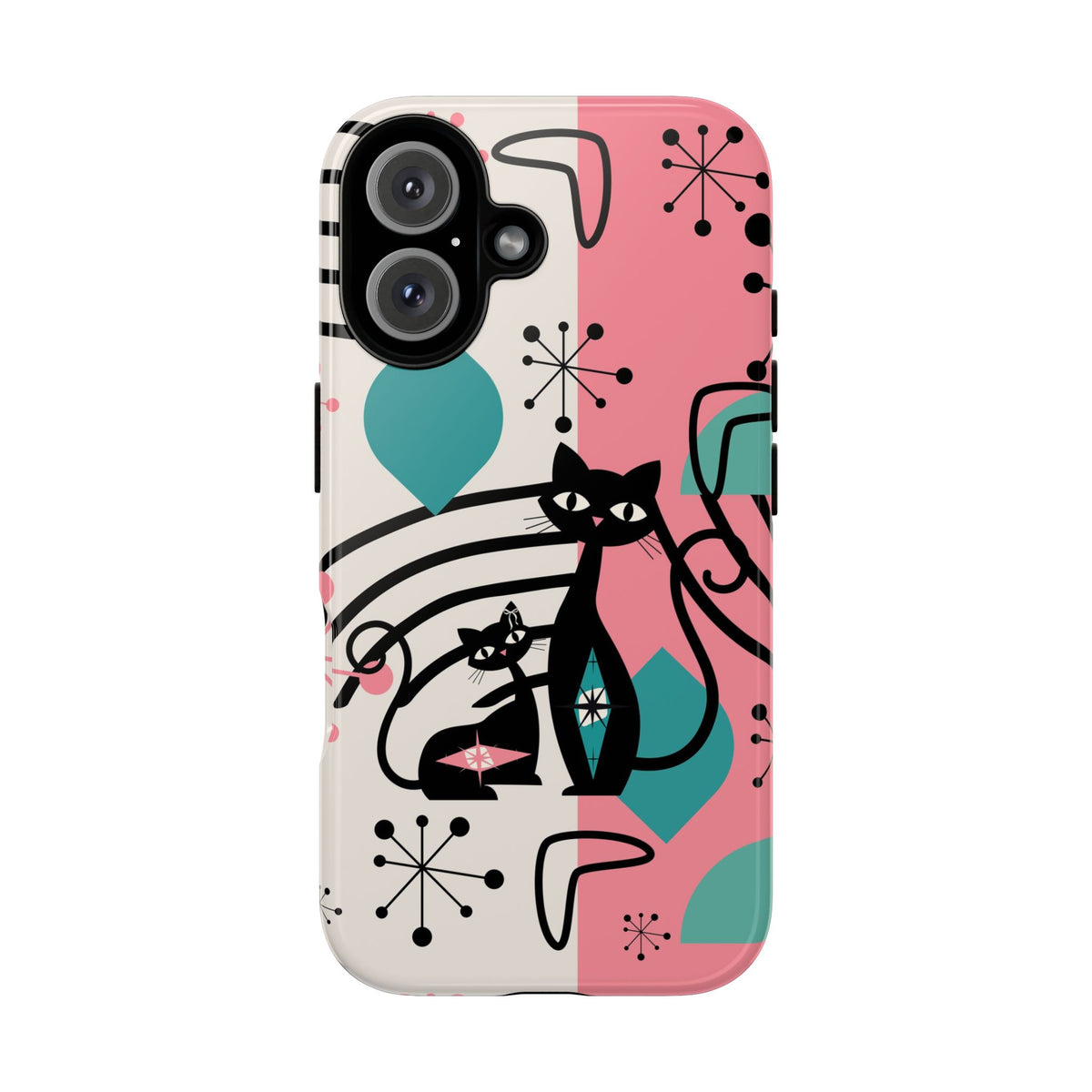 Mid Mod Atomic Cat Boomerang Starburst, Pink, Black Kitschy Stylish Cat Phone Case: Modern Design for Cat Lovers - Mid Century Modern Gal