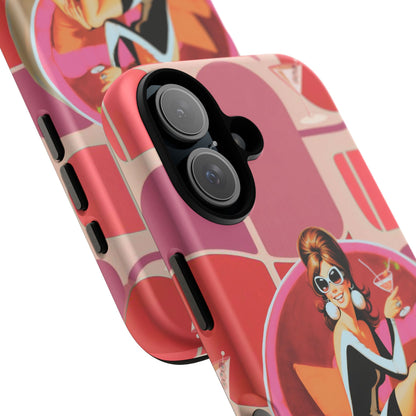 Mid Mod 60s Mod Gal, Kick Back Enjoy, Retro Chic Phone Case with Cocktail Design