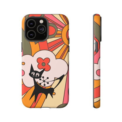 Atomic Cat, Retro Sunburst, Groovy Mod Smart Phone Tough Phone Cases - Mid Century Modern Gal