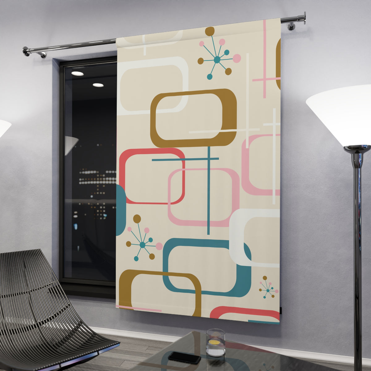 Mid Century Modern Geometric MCM Atomic 50s Window Curtains (1 Piece) - Mid Century Modern Gal