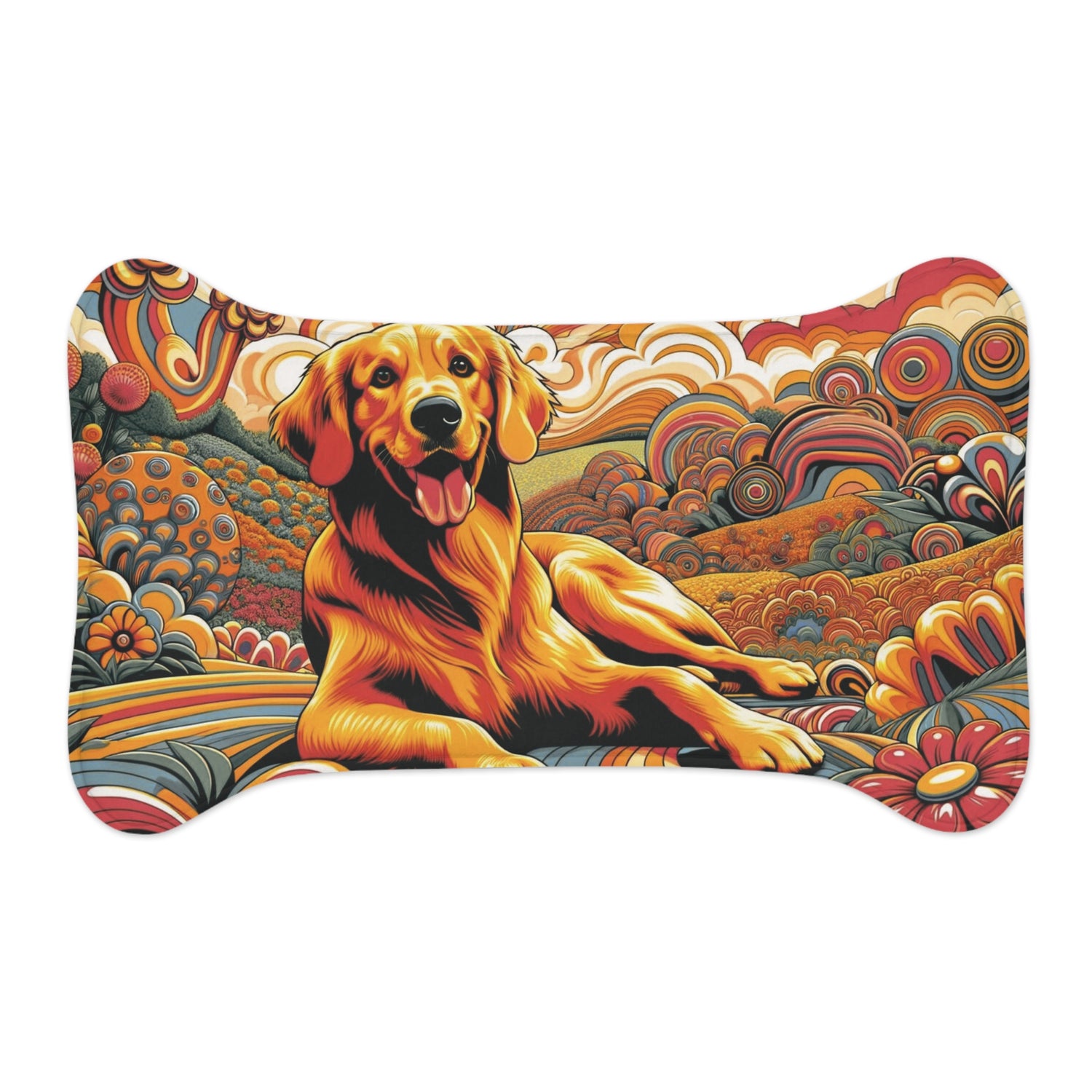 Retro Pet Feeding Mat, Golden Retriever Lover Owner Groovy Pet Feeding Mats