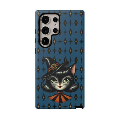 Vintage Halloween Black Cat Sexy Sexton Mid Century Modern Blue Tough Phone Case