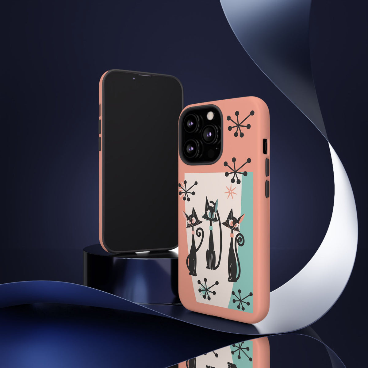 Atomic Cat Mid Mod Coral Aqua Blue Starburst Kitschy Fun Chic Samsung, Smart Phones Tough Cases