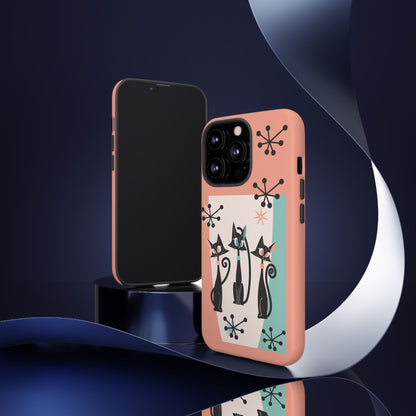 Atomic Cat Mid Mod Coral Aqua Blue Starburst Kitschy Fun Chic Samsung, Smart Phones Tough Cases