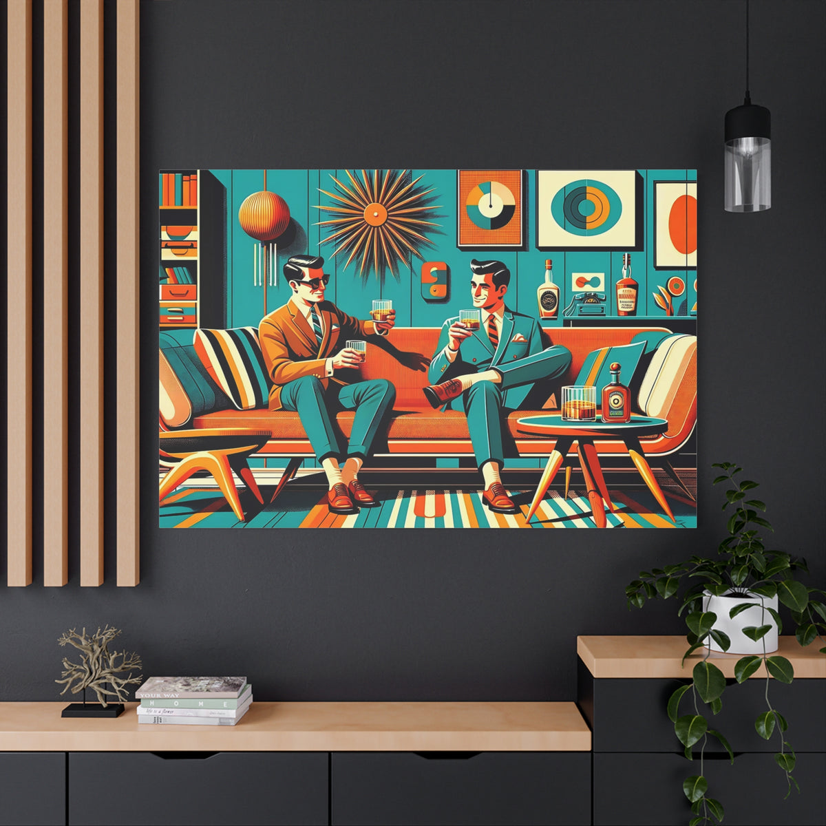 Mid Century Modern Mod Men, Bourbon Drinkers MCM Barware Lounge Wall Art - Mid Century Modern Gal