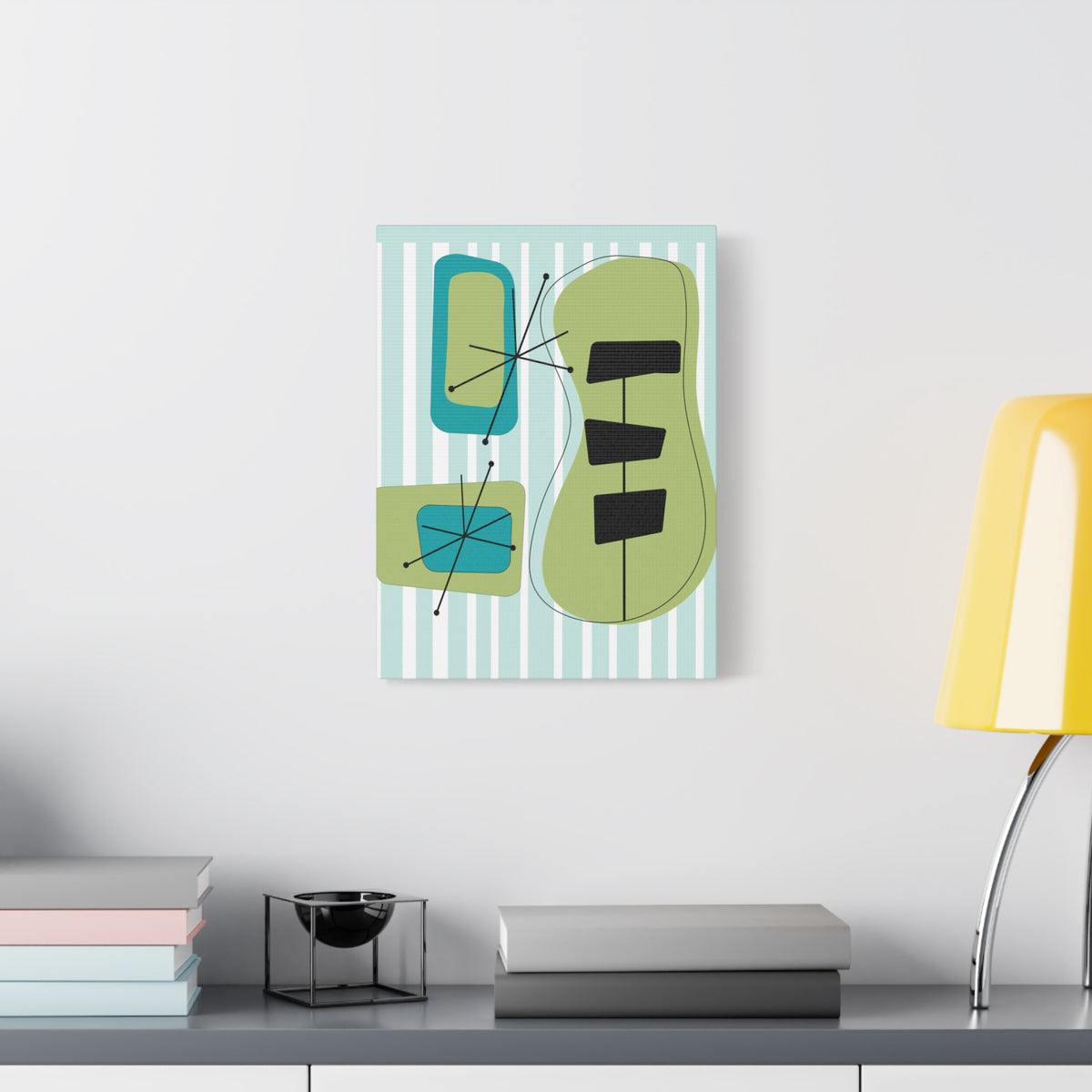 Mid Mod Atomic Age, Aqua Blue, Green, Black, Abstract, Geometric, Retro MCM Wall Canvas Art - Mid Century Modern Gal