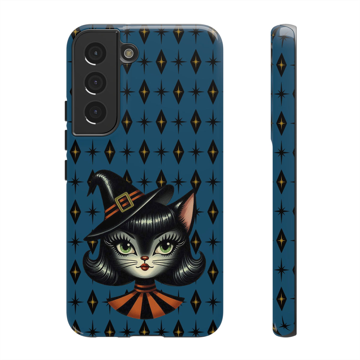 Vintage Halloween Black Cat Sexy Sexton Mid Century Modern Blue Tough Phone Case