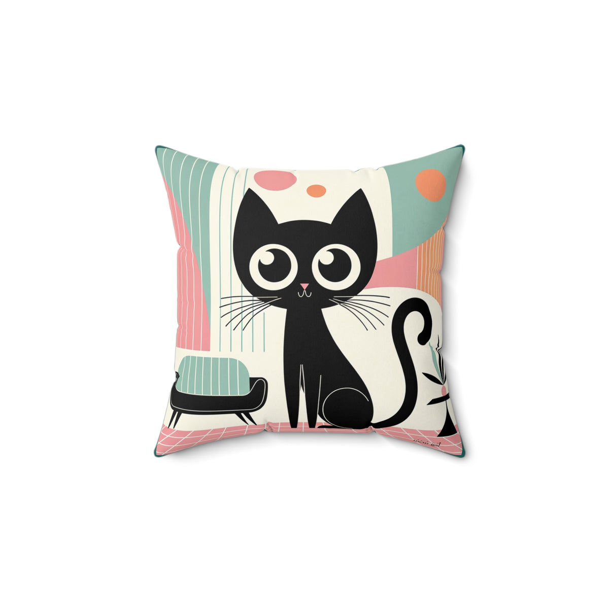Mid Mod Atomic Cat Kitschy Throw Pillow Including Insert, MCM Home Decor - Mid Century Modern Gal