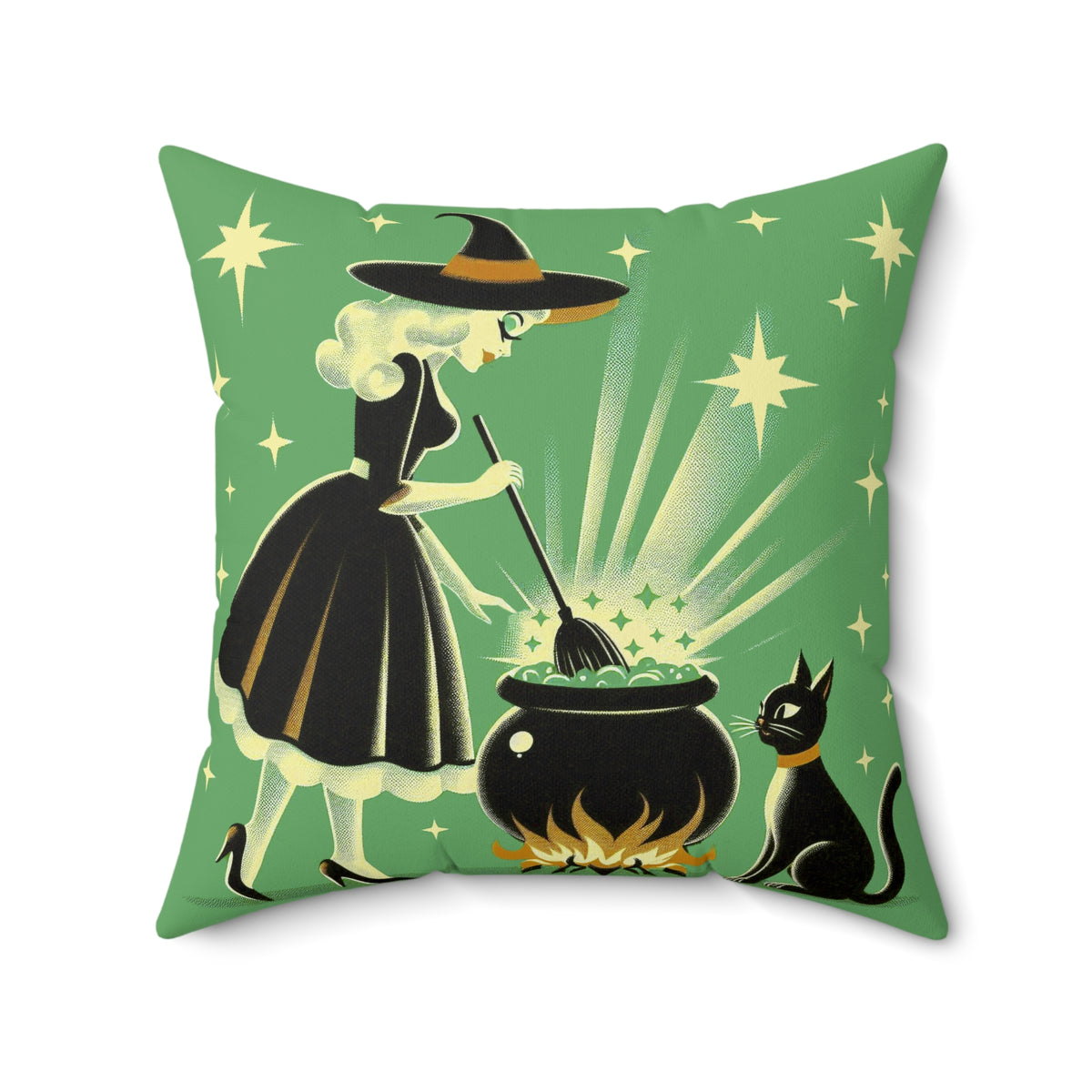 Witch's Brew Mid Century Modern Halloween Gothic Green Pillow Cover and Insert - Mid Century Modern Gal