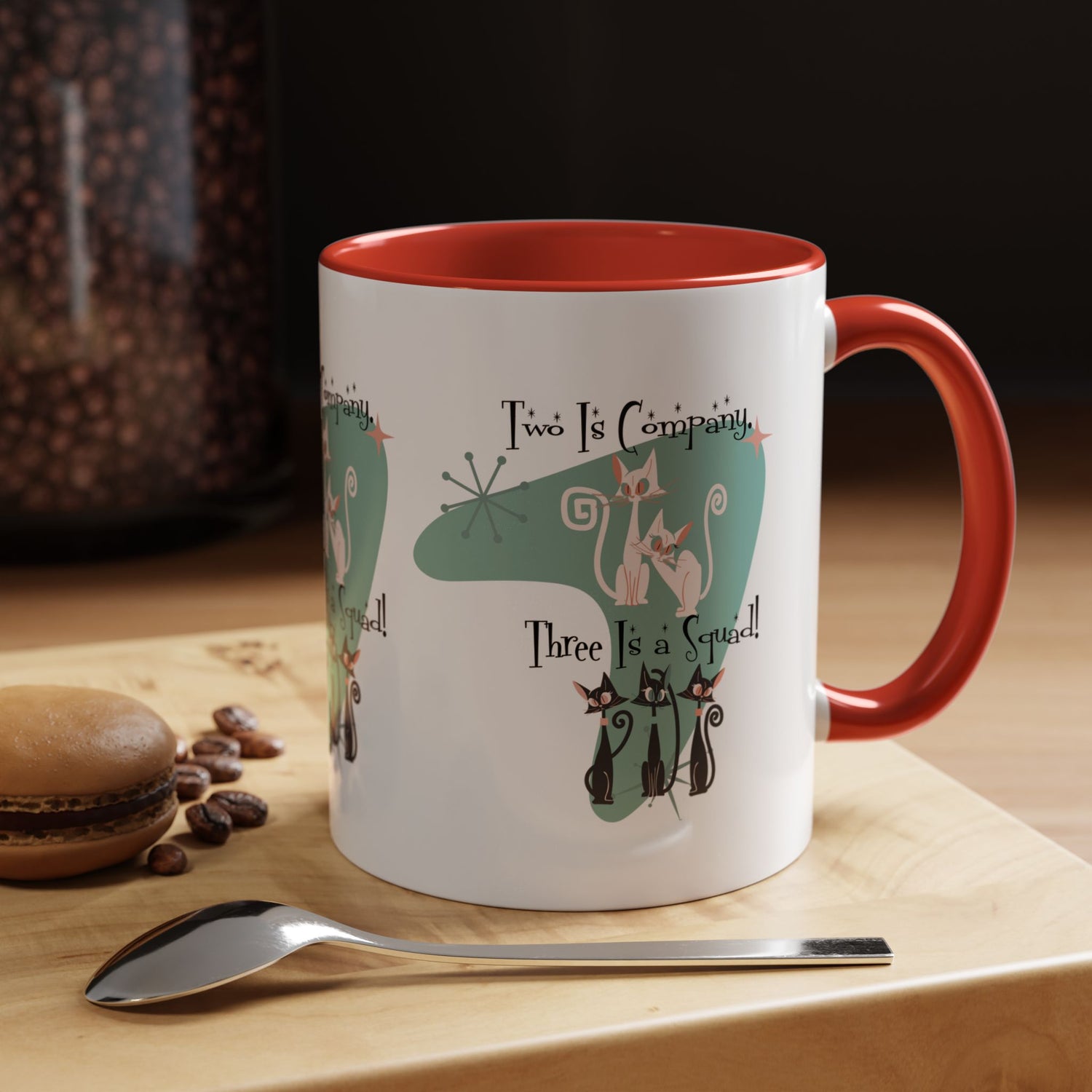 Atomic Cat Mug, Kitschy Cute Co-Worker, Best Mid Mod Charming Cat Coffee Mug - Mid Century Modern Gal