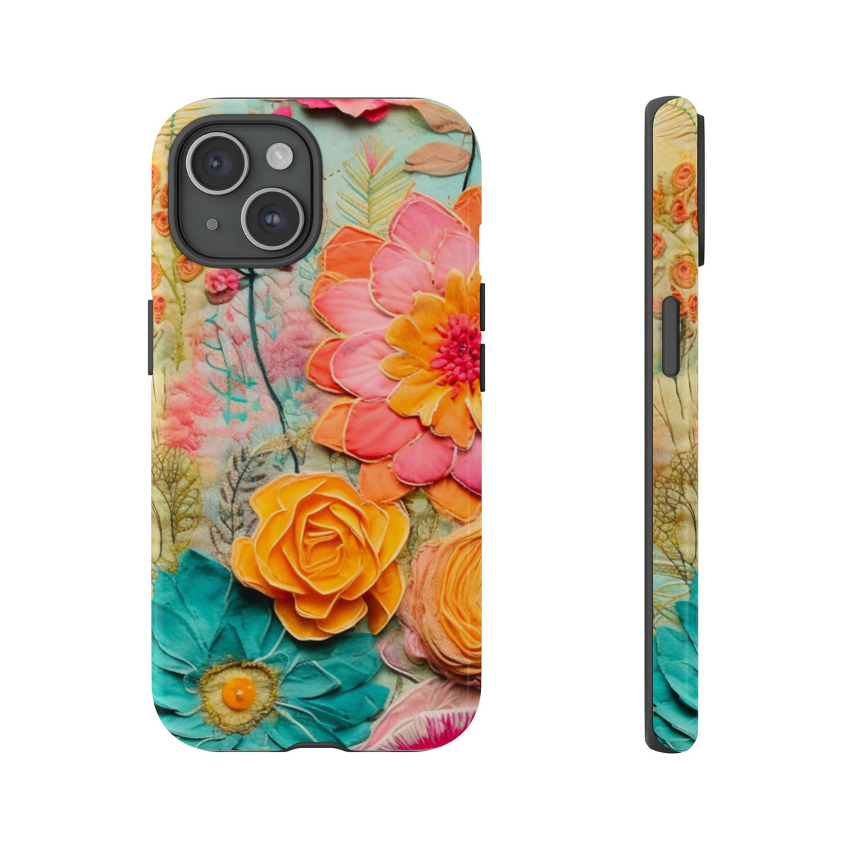 Boho Retro Floral Faux Pressed Flowers Smart Phone Tough Phone Cases