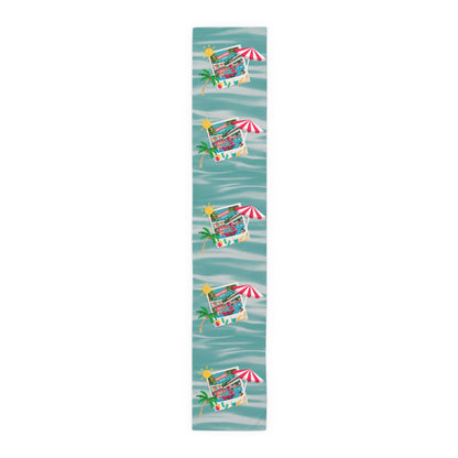 Hotel California, Kitschy Mod Flamingo Atomic Cat, Mid Mod Party Tropical Paradise Table Runner - Mid Century Modern Gal