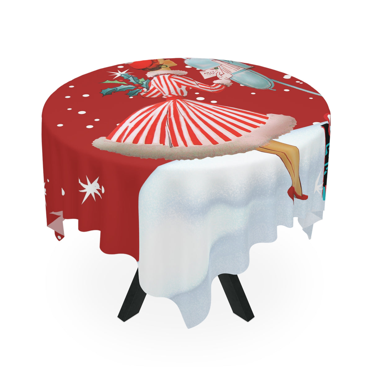 Vintage Holiday Tablecloth - Season's Greetings Christmas Decor - Mid Century Modern Gal