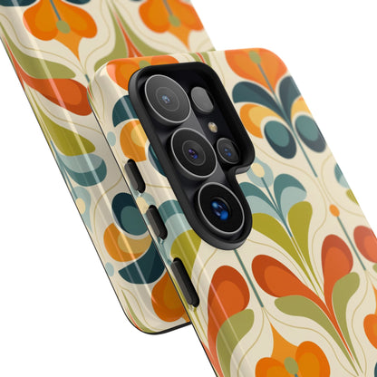 Mid Century Modern Scandinavian Floral, Orange Blue Green Tough Phone Case