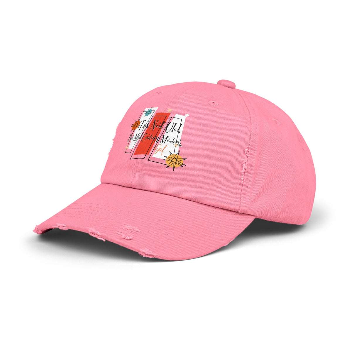 I'm Not Old, I'm Mid Century Modern ® Distressed Retro Mod Distressed Cap - Mid Century Modern Gal