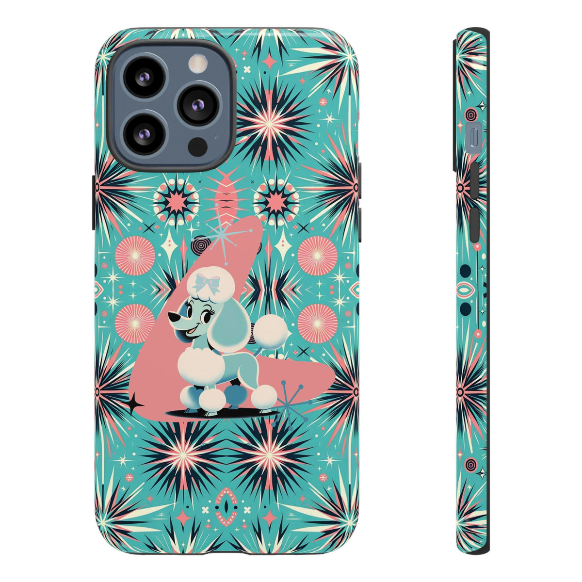 1950s Mid Century Modern Atomic Pink, Poodle Retro Smart Phone Tough Cases