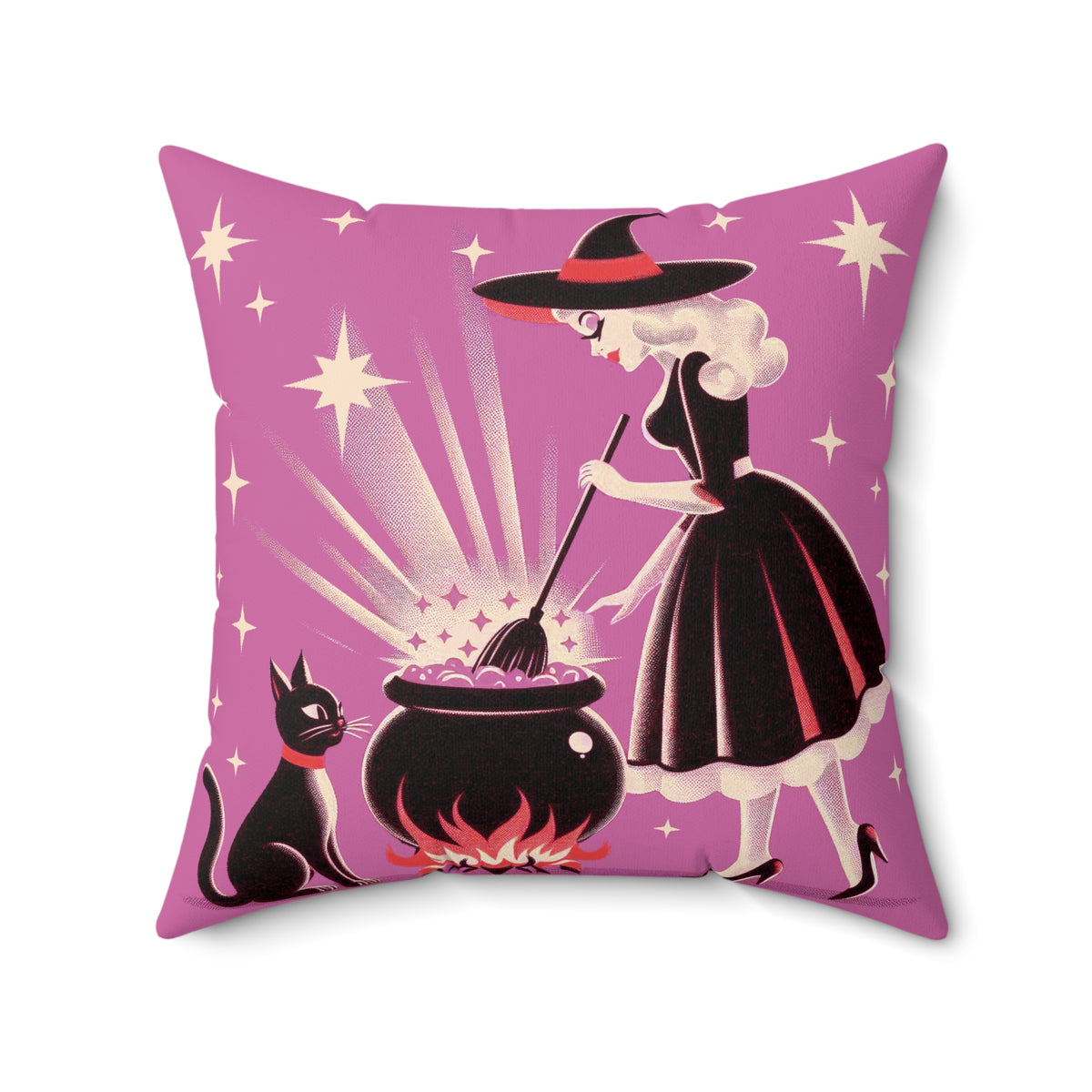 Witch's Brew Mid Century Modern Halloween Gothic Pink Pillow Cover and Insert - Mid Century Modern Gal