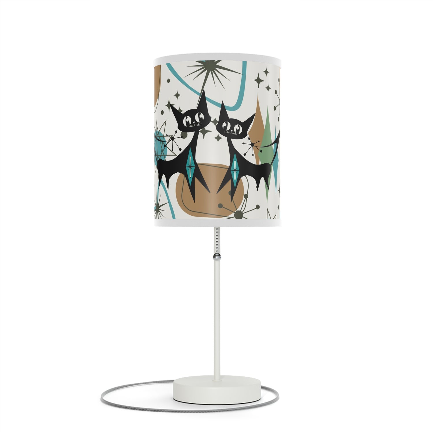 Mid Century Modern Table Lamp, Atomic Kitschy Cats, Starbursts Boomerang Themed Table Lamp - Mid Century Modern Gal