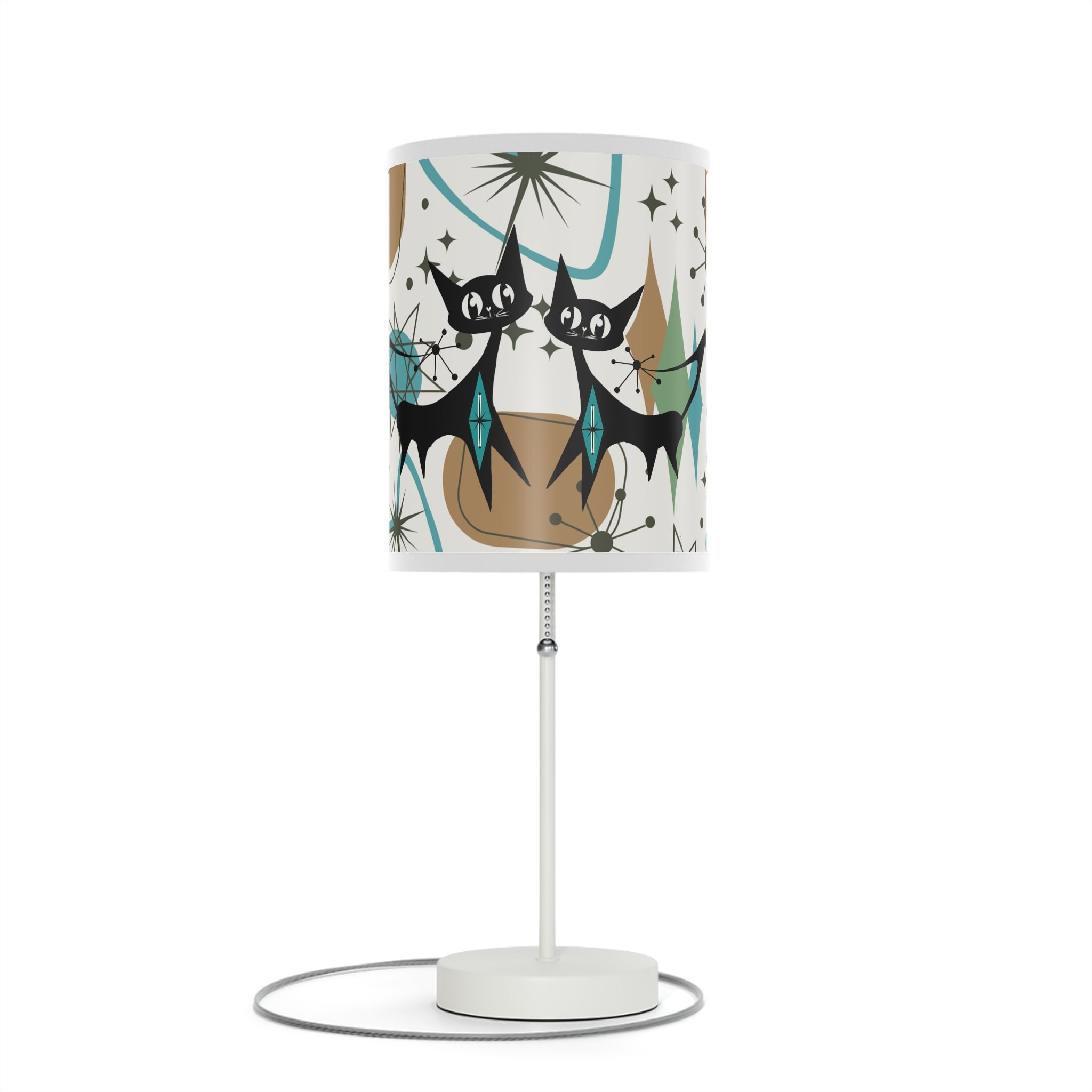 Mid Century Modern Table Lamp, Atomic Kitschy Cats, Starbursts Boomerang Themed Table Lamp - Mid Century Modern Gal