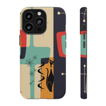 Mid Century Modern, Geometric, Atomic Cat Groovy Smart Phones Tough Phone Cases