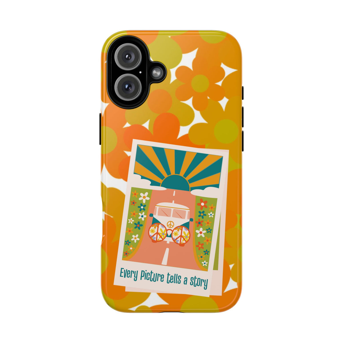 Retro Phone Case, Orange Flower Power, Polaroid Picture, Mod Smart Phone Tough Phone Cases