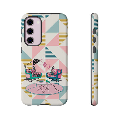 Atomic Cats Reading, Book Talk, Book Lover, Retro Chic Phone Case with Retro Vibe - Cozy Living Room Design