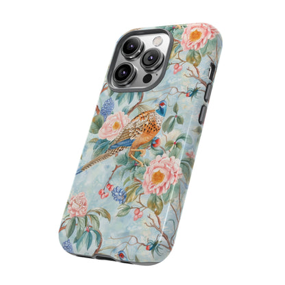 Chinoiserie Designed Floral Pheasant Phone Case with Bird Design