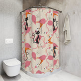 Atomic Cat, Whimsical Flamingos, Kitschy Mid Century Modern Shower Curtain - Stylish Bathroom Decor - Mid Century Modern Gal