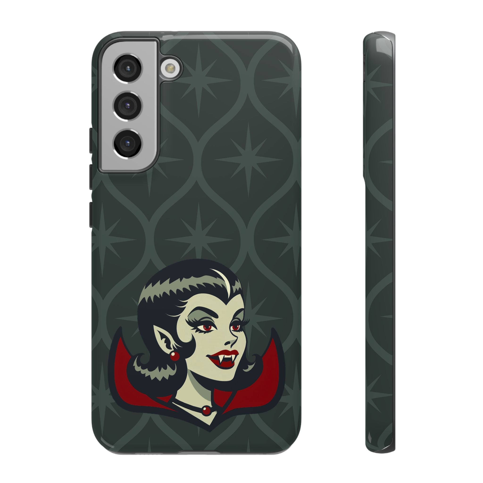 Vampire Dracula Girl Halloween Goth Horror Buff MCM Green Tough Phone Case - Mid Century Modern Gal