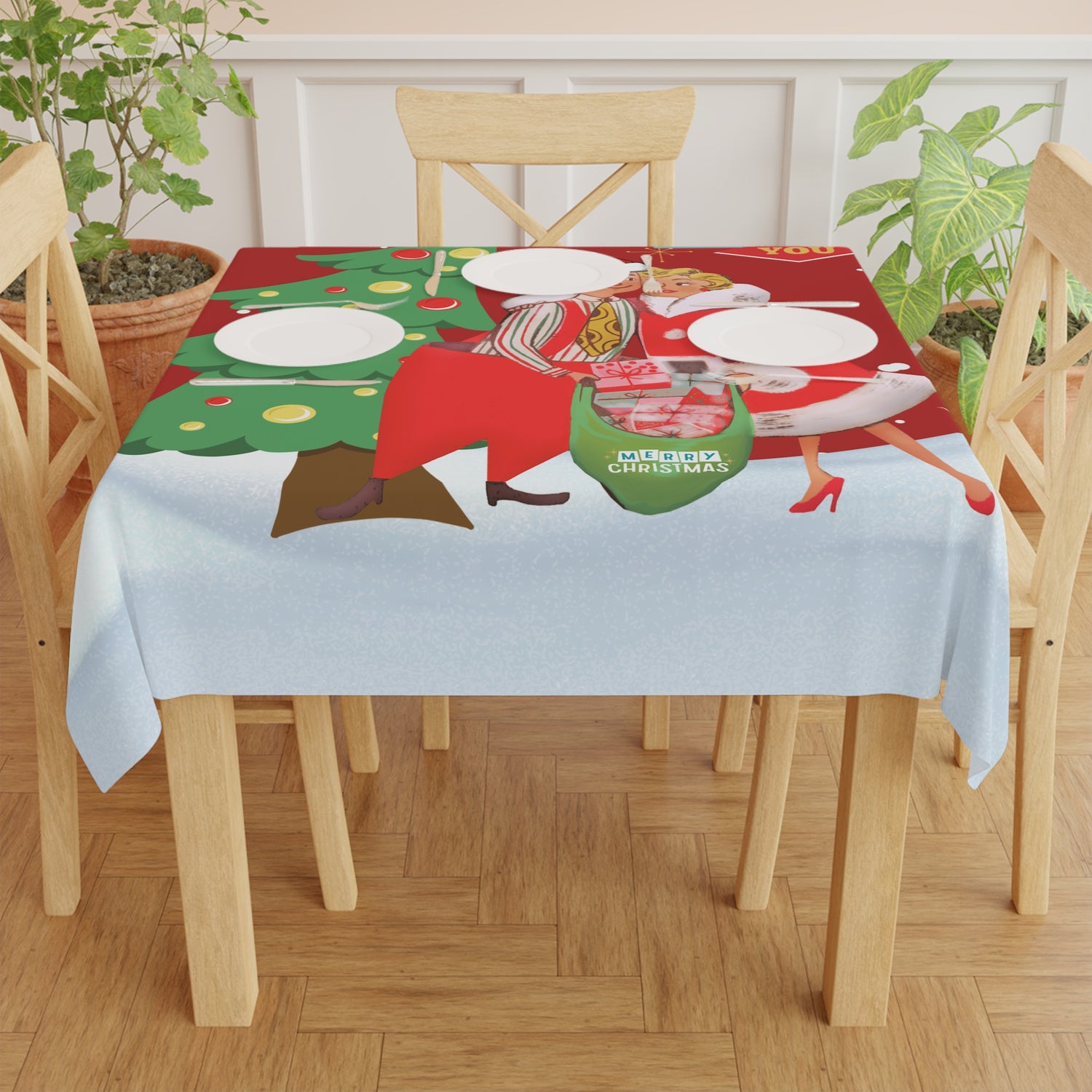 Christmas Tablecloth - &quot;All I Want for Christmas is You&quot; Holiday Festive Decor