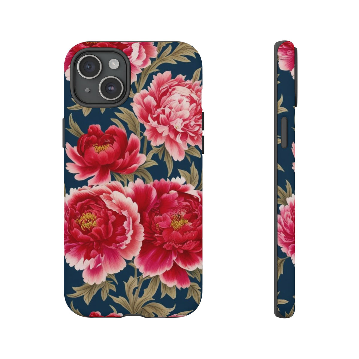 Chinoiserie Royal Blue Pink, Red Roses And Peony Floral Tough Phone Case