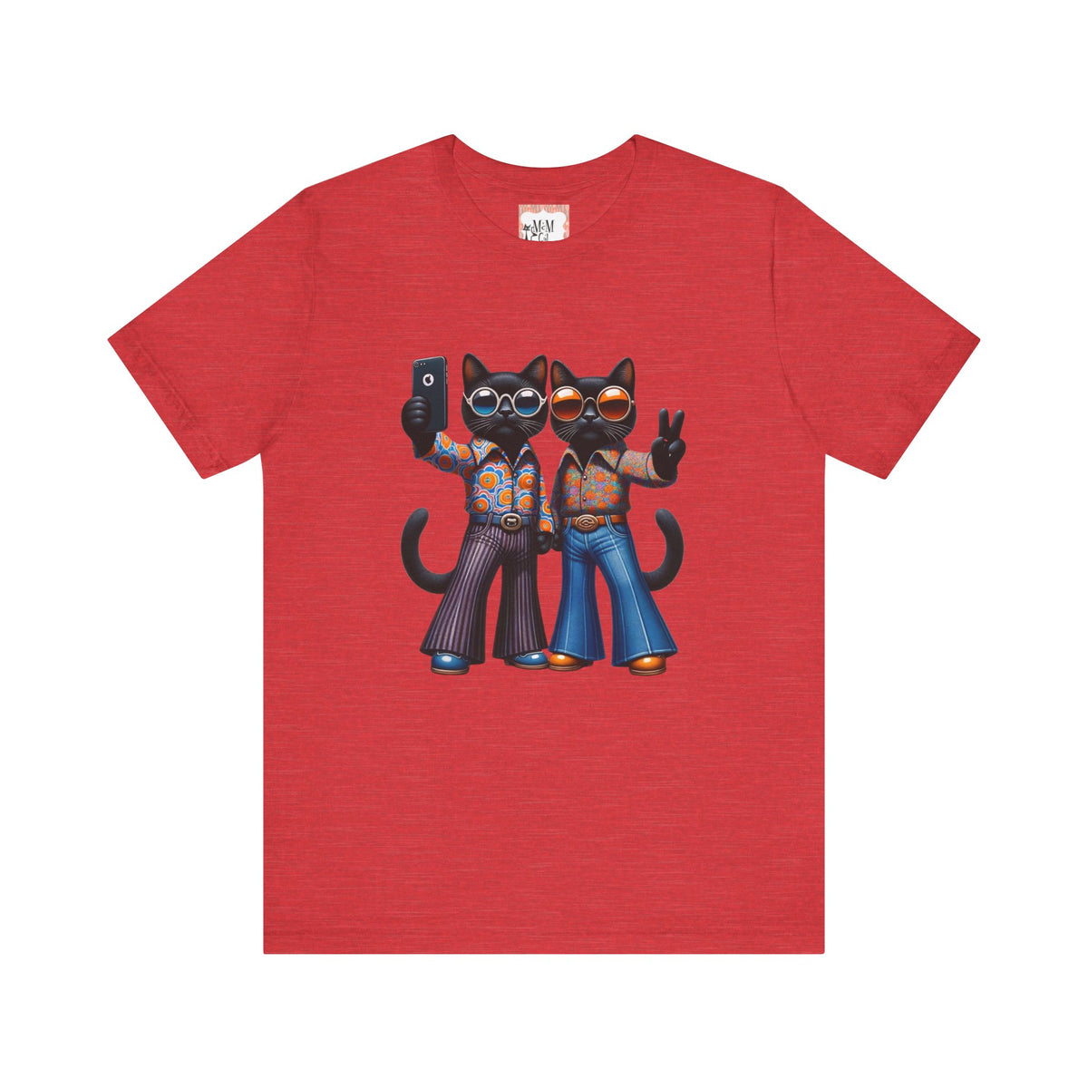 Two Cool Cats, Male Couple, Kitschy Fun Selfie Cats Retro Tee - Mid Century Modern Gal